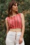 Handwoven 70% Cotton 30% Linen Comfortable Fit Crop Blouse - Coral - 2