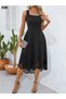 Imported Crepe Strap Women's Dress – Geometric Neckline and Laser Cut Flower Detail - 3