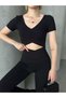 Women's Black Double Breasted Detailed Camisole Crop Blouse - 2