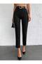 Black Belted Ankle Length Stretch Fabric Trousers - 2
