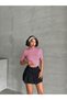 Women's Turtleneck Short Sleeve Red Striped Sleeve and Hem Baby over Blouse - 3