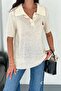 Women's Standard Size Ecru Knitwear Blouse Gold Button Detailed Standard Size