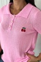 Women's Standard Size Pink Knitwear Blouse Gold Button Detailed Standard Size