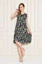 Women's Green White Leaf Patterned Circle Neck Skirt Ruffle Burmick Dress - 2