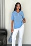Women's Standard Size Baby Blue Knitwear Blouse Gold Button Detailed Standard Size - 3