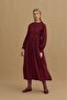 V-Neck Pleated Tencel Dress Burgundy - 3