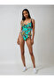 Women's Black Turquoise Patterned Large Size Swimsuit Hzl25S-Lc6279 - 2
