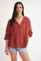 4563 Women's Collar Tie Sleeve Elastic Loose Muslin Shirt Tile - 3