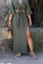 Khaki Muslin Double Slit Long Skirt
