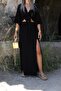 Black muslin double slit long skirt