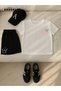 Women's Power Printed Cotton White T-Shirt-Black Shorts Set - 3