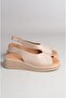 Seç B1001 Genuine Leather Women's Sandals with Wedge Heels Mink - 4