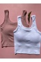 Cotton Camisole Striped Fabric Fixed Pad 2-Piece White and Powder Women's Half Undershirt