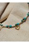 Turquoise and White Coral Stone Heart Detailed Women's Necklace - 4