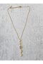 Gold Color Pink Colored Stone Steel Y Necklace - 4