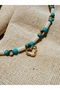 Turquoise and White Coral Stone Heart Detailed Women's Necklace