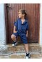 Boy's Linen Pocket Detailed Navy Blue Summer Suit - 5