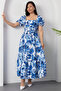 Square Neck Floral Dress with Gipeli Back Grs3749 - 7