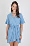 Women's Double Breasted Front Tie Belted Denim Look Dress 1448 - 2