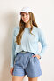 Women's Baby Blue Crew Neck Bat Flowing Viscose Blouse Blz-19002588 - 3