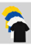 Men's Polo Neck Short Sleeve T-Shirt 4 Pack 100% Cotton – Yellow Cobalt Blue Black White - 3