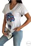 Women's White Balloon Elephant Pattern Colorful Sequins Sequin Embroidered V-Neck 100% Cotton T-Shirt - 5