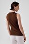 Brown Collar Tie Sleeveless Blouse - 5