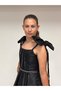 Girl's Evening Dress with Straps Black Shiny Fabric Short Strap Ribbon Detailed Evening Dress 10-15 Years - 2