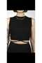 Ribbed Fabric Crew Neck Lycra Sleeveless Crop Top Blouse Asymmetrical Cut Waist Tie - 3