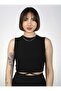 Ribbed Fabric Crew Neck Lycra Sleeveless Crop Top Blouse Asymmetrical Cut Waist Tie
