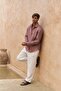 Ottavia Light Burgundy Linen Oversize Men's Shirt - 5
