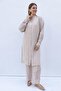 Beige-Embroidery Detailed Modal Trousers Suit