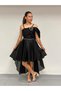 Girl's Evening Dress with Straps Black One Shoulder Rose Detailed Tailed Chiffon Evening Dress 10-15 Years - 2