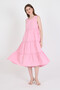 Pink Linen Look 100% Cotton Ruffle Detail Sleeveless Midi Dress 4738A - 3
