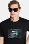 Relax Fit Relaxed Cut Cotton Front Print and Embroidery Detail Crew Neck Black Men's T-Shirt