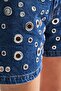 Women's Blue Color 1S5-5 Bird Eye Detailed Midi Length 100% Cotton Mom Fit Design Denim Shorts - 5