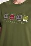 Relax Fit Relaxed Cut Cotton Front Print Detailed Crew Neck Khaki Men's T-Shirt - 3