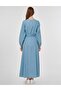 100% Cotton Buckle Detailed Maxi Dress Ice Blue - 4