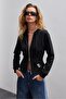 Black Fitted Zipper Hooded Sweatshirt