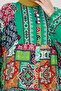 Half Button Robe Patch Pattern Dress-Green - 4
