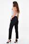 Women's Black Slim Fit Fabric Trousers - 4