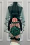 Green Bridal Veil Set, Glass Beads and Pearls, Henna Night Veil Face Cover Set 6 Pieces - 6