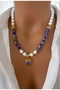 Natural Stone Navy Blue White Variscite Stone Gold Plated Lace Design Women's Pendant Special Day Gift - 3