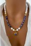 Natural Stone Navy Blue White Variscite Stone Gold Plated Lace Design Women's Pendant Special Day Gift - 4