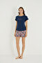 Text Printed Sleeve Fold Detailed Floral Shorts Pajama Set - 2