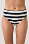 Black-White Striped High Waist Bikini Bottom Sporty Bottom