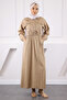 Gabardine Dress with Stone Waist Elastic Pockets