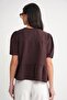 4715 Women's Collar Tie Short Sleeve Muslin Blouse Brown - 7
