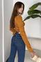 Aleg2028 Double Breasted Neck Waist Tie Crop Blouse - 2