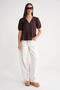 4715 Women's Collar Tie Short Sleeve Muslin Blouse Brown - 2